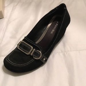 Black slip on wedge shoes